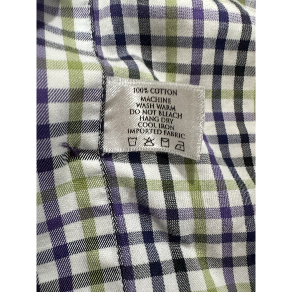 Robert Talbott Dress Shirt Mens L Green Blue Purple Plaid Button Up Chest Pocket - Picture 5 of 16